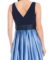 Ignite Evenings Petite Size Boat Neck Ombre Satin Bow Sleeveless Gown