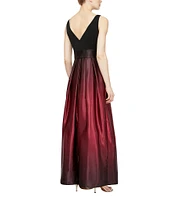 Ignite Evenings Petite Size Boat Neck Ombre Satin Bow Sleeveless Gown