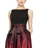 Ignite Evenings Petite Size Boat Neck Ombre Satin Bow Sleeveless Gown