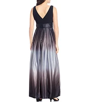 Ignite Evenings Petite Size Boat Neck Ombre Satin Bow Sleeveless Gown