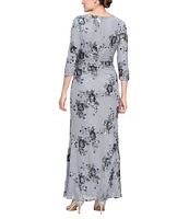 Ignite Evenings Petite Size Scoop Neck 3/4 Sleeve Embroidered Sequin Sheath Gown