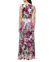 Ignite Evenings Petite Size Sleeveless V-Neck Foil Bodre Dress
