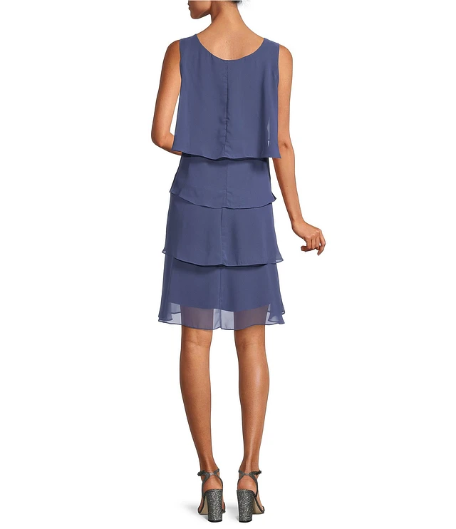 Ignite Evenings Petite Size Tiered Chiffon Embellished Round Neck Short  Sleeve 2-Piece Jacket Dress | Liberty Center