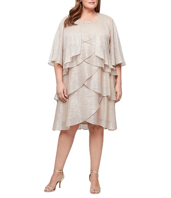 Ignite Evenings Plus Size Short Sleeve Embellished Crew Neck 2-Piece Jacket Dress
