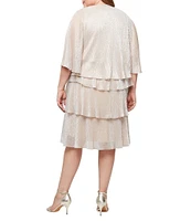 Ignite Evenings Plus Size Short Sleeve Embellished Crew Neck 2-Piece Jacket Dress