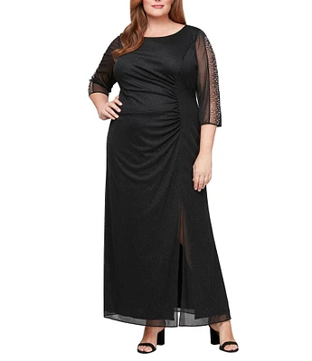 Ignite Evenings Plus Size 3/4 Sleeve Boat Neck Glitter Dress