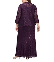 Ignite Evenings Plus Size 3/4 Sleeve Scoop Neck Sequin Lace 2-Piece Jacket Dress