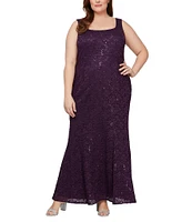 Ignite Evenings Plus Size 3/4 Sleeve Scoop Neck Sequin Lace 2-Piece Jacket Dress