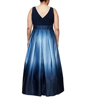 Ignite Evenings Plus Size Boat Neck Ombre Satin Bow Sleeveless Gown