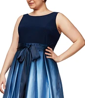 Ignite Evenings Plus Size Boat Neck Ombre Satin Bow Sleeveless Gown