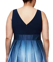 Ignite Evenings Plus Size Boat Neck Ombre Satin Bow Sleeveless Gown