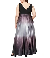 Ignite Evenings Plus Size Boat Neck Ombre Satin Bow Sleeveless Gown