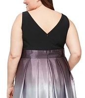 Ignite Evenings Plus Size Boat Neck Ombre Satin Bow Sleeveless Gown