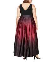 Ignite Evenings Plus Size Boat Neck Ombre Satin Bow Sleeveless Gown