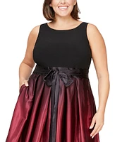 Ignite Evenings Plus Size Boat Neck Ombre Satin Bow Sleeveless Gown