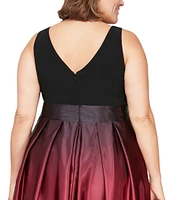 Ignite Evenings Plus Size Boat Neck Ombre Satin Bow Sleeveless Gown