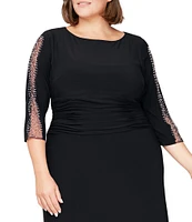 Ignite Evenings Plus Size Embellished 3/4 Sleeve Boat Neck Gown