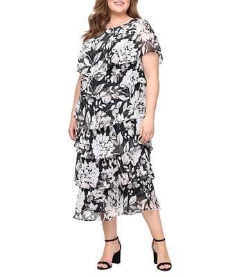 Ignite Evenings Plus Size Floral Print Tiered Midi Dress