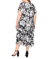 Ignite Evenings Plus Size Floral Print Tiered Midi Dress