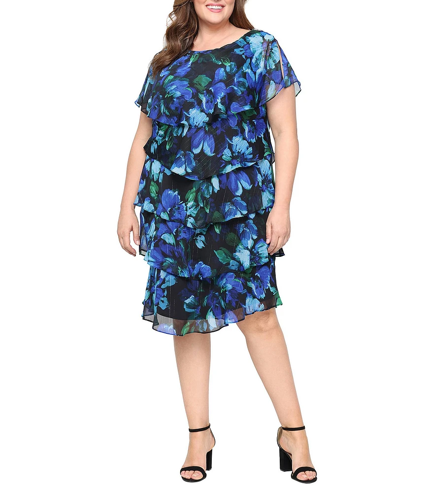 Ignite Evenings Plus Size Floral Printed Tiered Shift Dress