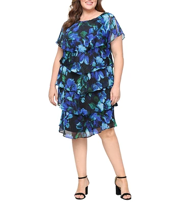 Ignite Evenings Plus Size Floral Printed Tiered Shift Dress