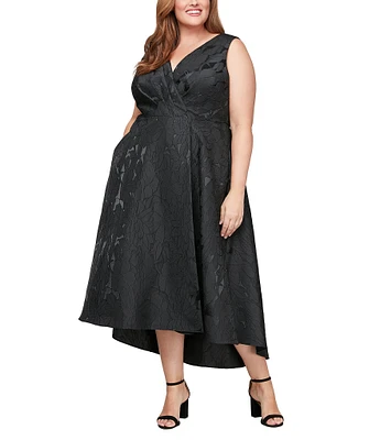 Ignite Evenings Plus Size Jacquard Surplice Neck Sleeveless Fit and Flare Midi Dress