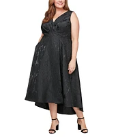 Ignite Evenings Plus Size Jacquard Surplice Neck Sleeveless Fit and Flare Midi Dress