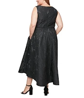 Ignite Evenings Plus Size Jacquard Surplice Neck Sleeveless Fit and Flare Midi Dress