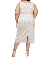 Ignite Evenings Plus Size Scalloped Sequin Lace Square Neck 3/4 Sleeve 2-Piece Jacket Dress