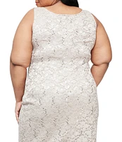 Ignite Evenings Plus Size Scalloped Sequin Lace Square Neck 3/4 Sleeve 2-Piece Jacket Dress