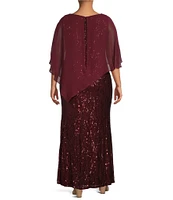 Ignite Evenings Plus Size Sequin Crew Neck Asymmetric Overlay Sheath Dress