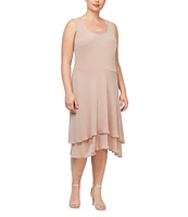 Ignite Evenings Plus Size Scoop Neck Long Sleeve Sequin Shoulder Midi Tiered Hem Jacket Dress