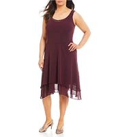 Ignite Evenings Plus Size Scoop Neck Long Sleeve Sequin Shoulder Midi Tiered Hem Jacket Dress