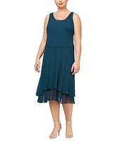 Ignite Evenings Plus Size Scoop Neck Long Sleeve Sequin Shoulder Midi Tiered Hem Jacket Dress