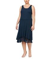 Ignite Evenings Plus Size Scoop Neck Long Sleeve Sequin Shoulder Midi Tiered Hem Jacket Dress