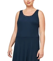 Ignite Evenings Plus Size Scoop Neck Long Sleeve Sequin Shoulder Midi Tiered Hem Jacket Dress
