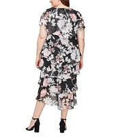 Ignite Evenings Plus Size Short Sleeve Floral Tiered Dress