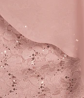 Ignite Evenings Plus Size Short Sleeve Round Neck Beaded Sequin Floral Lace Caplet Gown