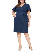 Ignite Evenings Plus Size Short Sleeve Surplice V-Neck Sheath Dress