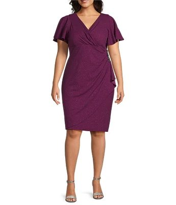 Ignite Evenings Plus Size Short Sleeve Surplice V-Neck Sheath Dress