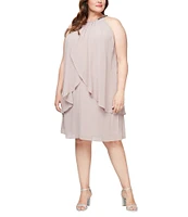 Ignite Evenings Plus Size Sleeveless Embellished Halter Neck Chiffon Dress