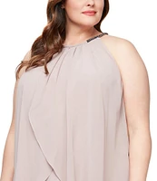 Ignite Evenings Plus Size Sleeveless Embellished Halter Neck Chiffon Dress