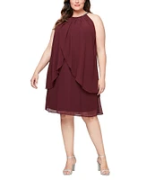 Ignite Evenings Plus Size Sleeveless Embellished Halter Neck Chiffon Dress