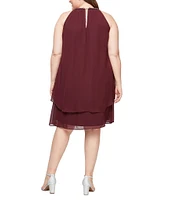 Ignite Evenings Plus Size Sleeveless Embellished Halter Neck Chiffon Dress