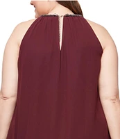 Ignite Evenings Plus Size Sleeveless Embellished Halter Neck Chiffon Dress