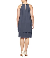 Ignite Evenings Plus Size Sleeveless Embellished Halter Neck Chiffon Dress