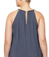 Ignite Evenings Plus Size Sleeveless Embellished Halter Neck Chiffon Dress