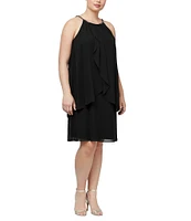 Ignite Evenings Plus Size Sleeveless Embellished Halter Neck Chiffon Dress