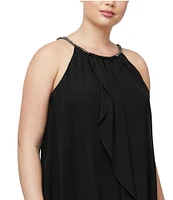 Ignite Evenings Plus Size Sleeveless Embellished Halter Neck Chiffon Dress