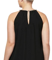 Ignite Evenings Plus Size Sleeveless Embellished Halter Neck Chiffon Dress